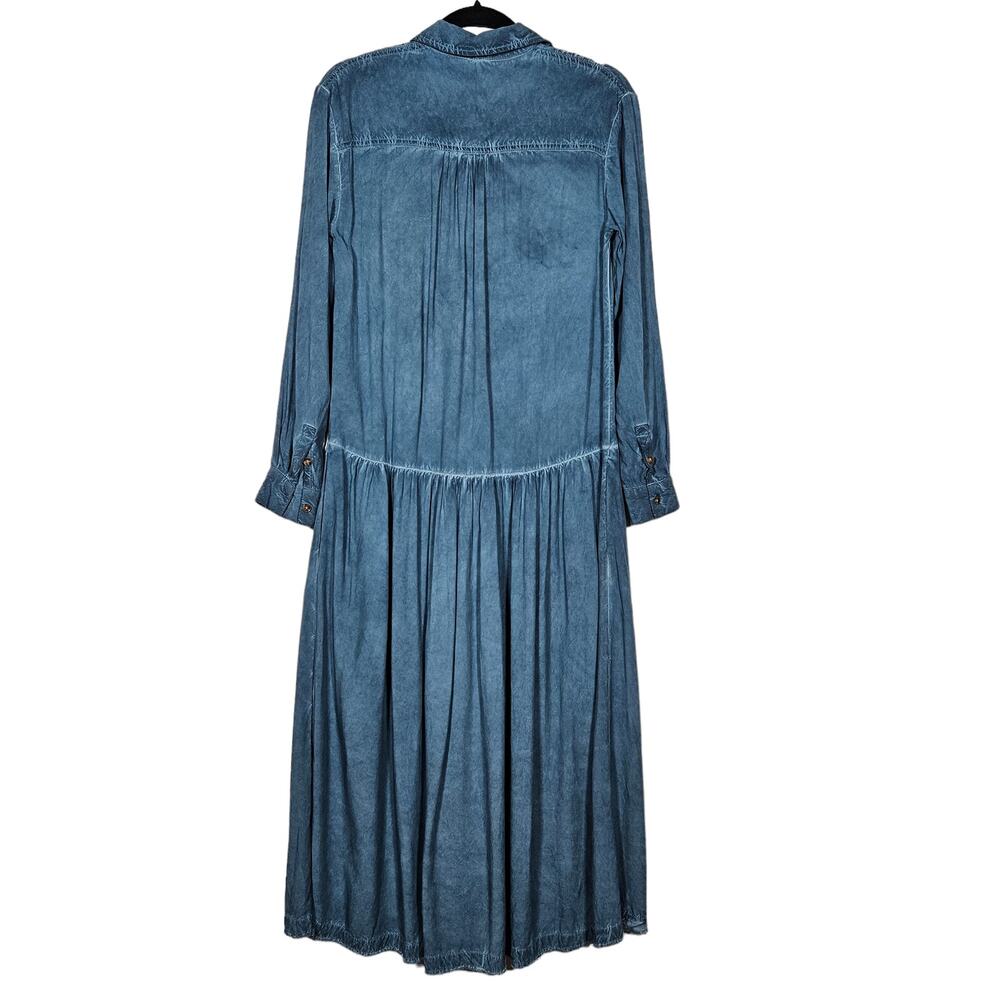 Pilcro Anthropologie Kimberly Maxi Dress XSP Petite Blue Chambray Button Up - Picture 6 of 12